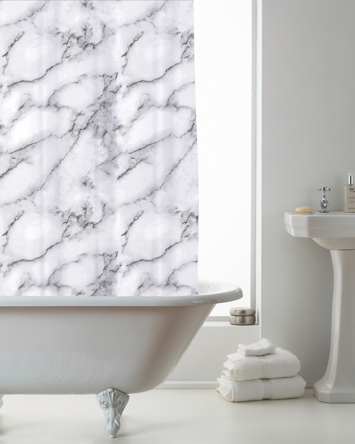 White Grey Marble Shower Curtain Waterproof Mould Proof Bathroom Shower Curtains