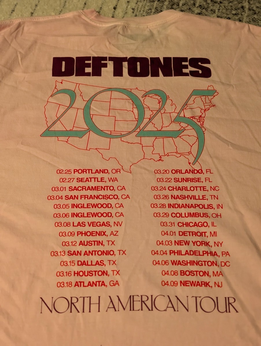 Deftones Official 2025 Tour Dates Shirt Pink Long Sleeve XXL | eBay