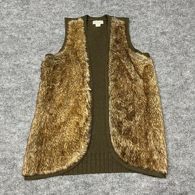 Ariat Cardigan Vest Womens Large Aileen Faux Fur Wool Blend Knit Western Rodeo