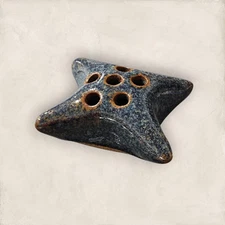 Small 2.75x2.25 Pillow Shape Glazed Unglazed Pottery Floral Flower Frog Blue Tan