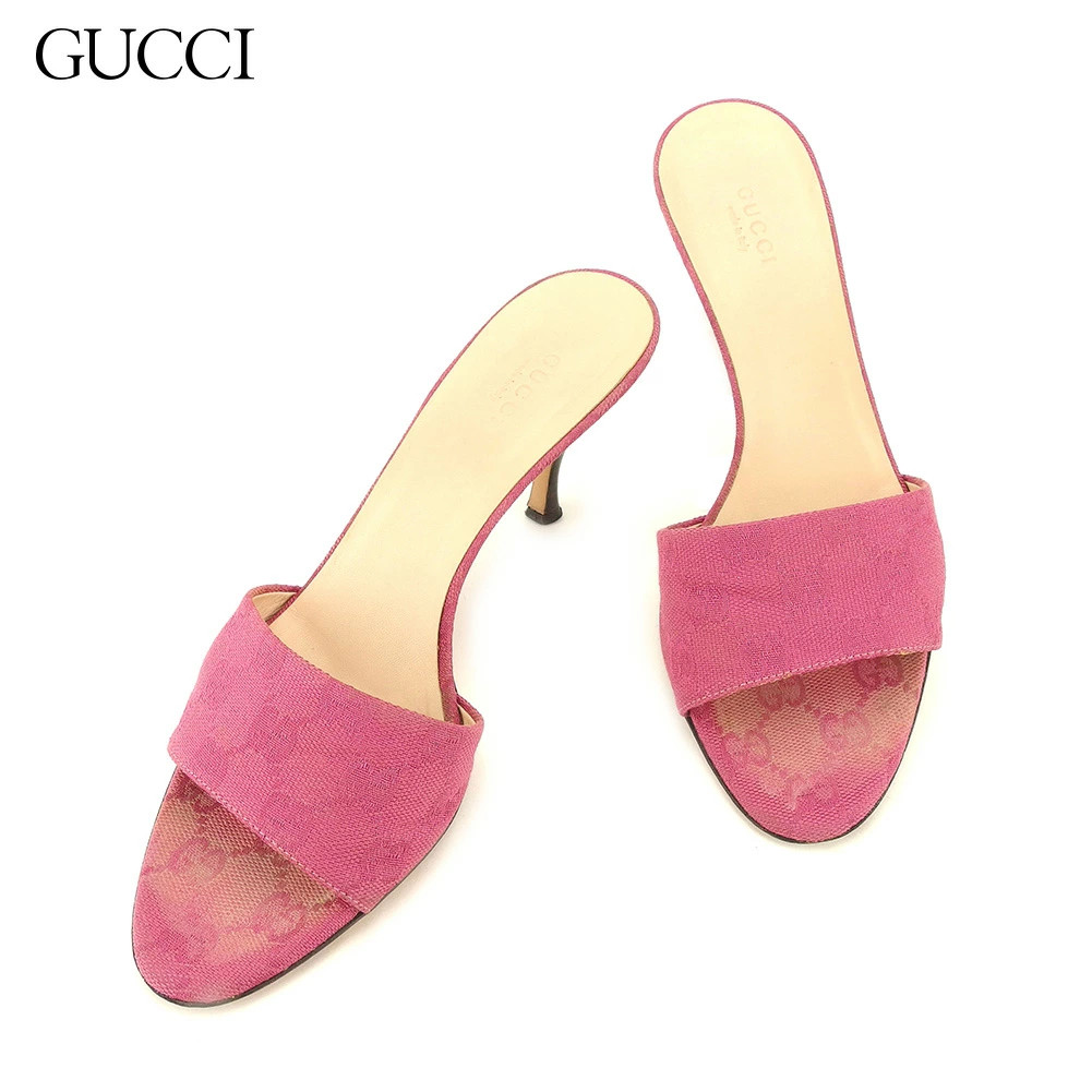 GUCCI Mule Shoes Shoes #37 Half C Sandals GG Canvas Pink Brown Canvas x Leather