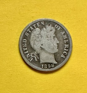 1898 Barber Dime. 90% Silver. Good Condition. Charity Auction/Animal Shelter.
