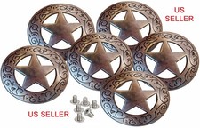 6 PC Antique Silver Engraved Ranger Star Conchos 1-1/2" Screw Back. US SELLER