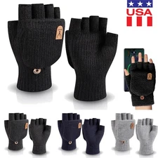 Winter Knitted Fingerless Wool Gloves Thermal Insulation Warm Convertible Mitten