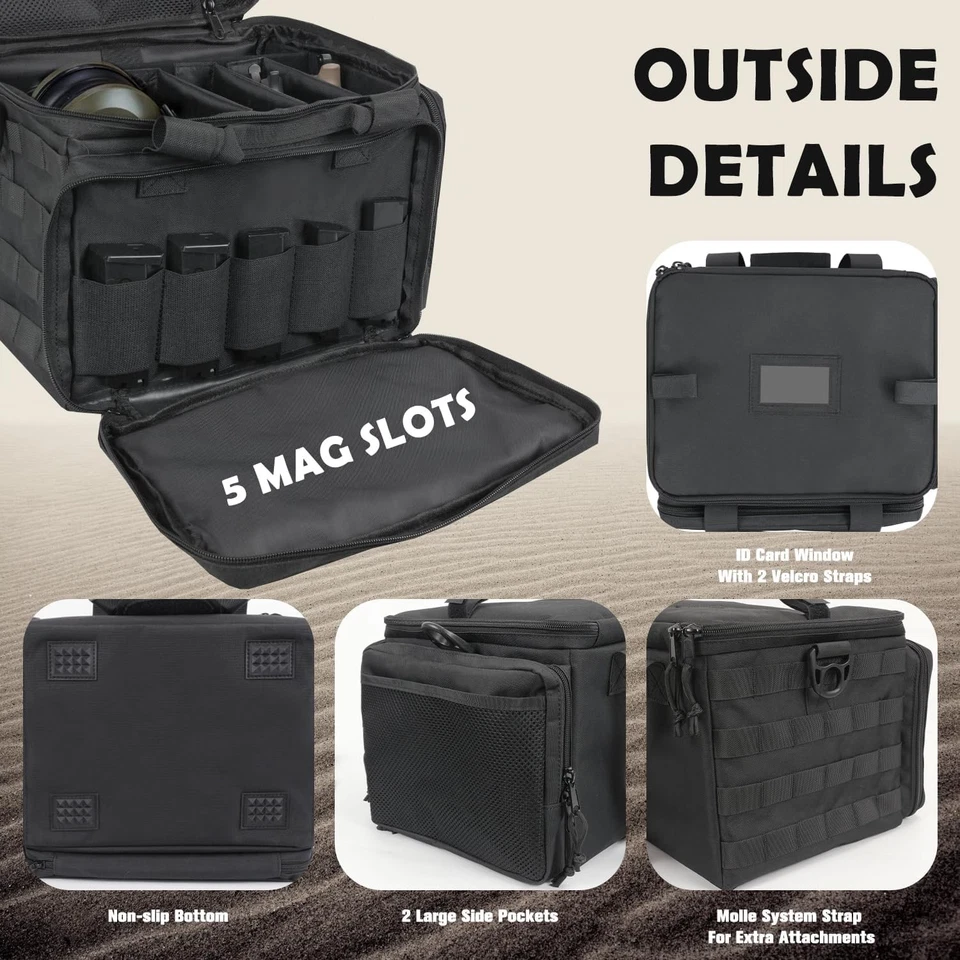Tactical Pistol Range Bag for 4 Handguns, Shooting Duffle Bag with Lockable Zipp - Image 3 of 4