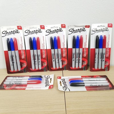 Lot of 6 NEW Sharpie Fine Point Permanent Pack of 3 Black, Blue and Red Markers