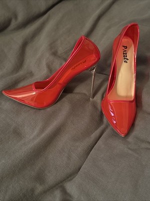 PVC Jelly Translucent High Heel Pointy Toe Stiletto Pumps Red Baker 9 (C)