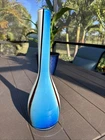 VTG Murano Glass Vase - Turquoise & White With Brown Stripes @ 14.5” Tall
