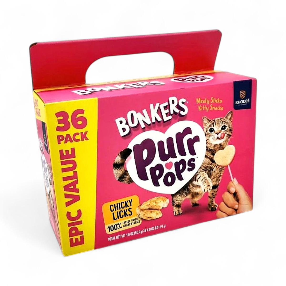 Bonkers PurrPops Lickable Lollipop Cat Treats, Chicken Flavor - 36