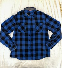 Men's Button Up Long Sleeve Plaid Blue Flannel Size Large