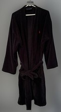 Polo Ralph Lauren Terry Cloth Bath Robe Men S/Medium Black Red Pony Logo Cotton