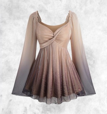 Neu Gothic creme/lila ombre Glitzer Netz Twist Front Bluse Gr. 3XL 22 24 26