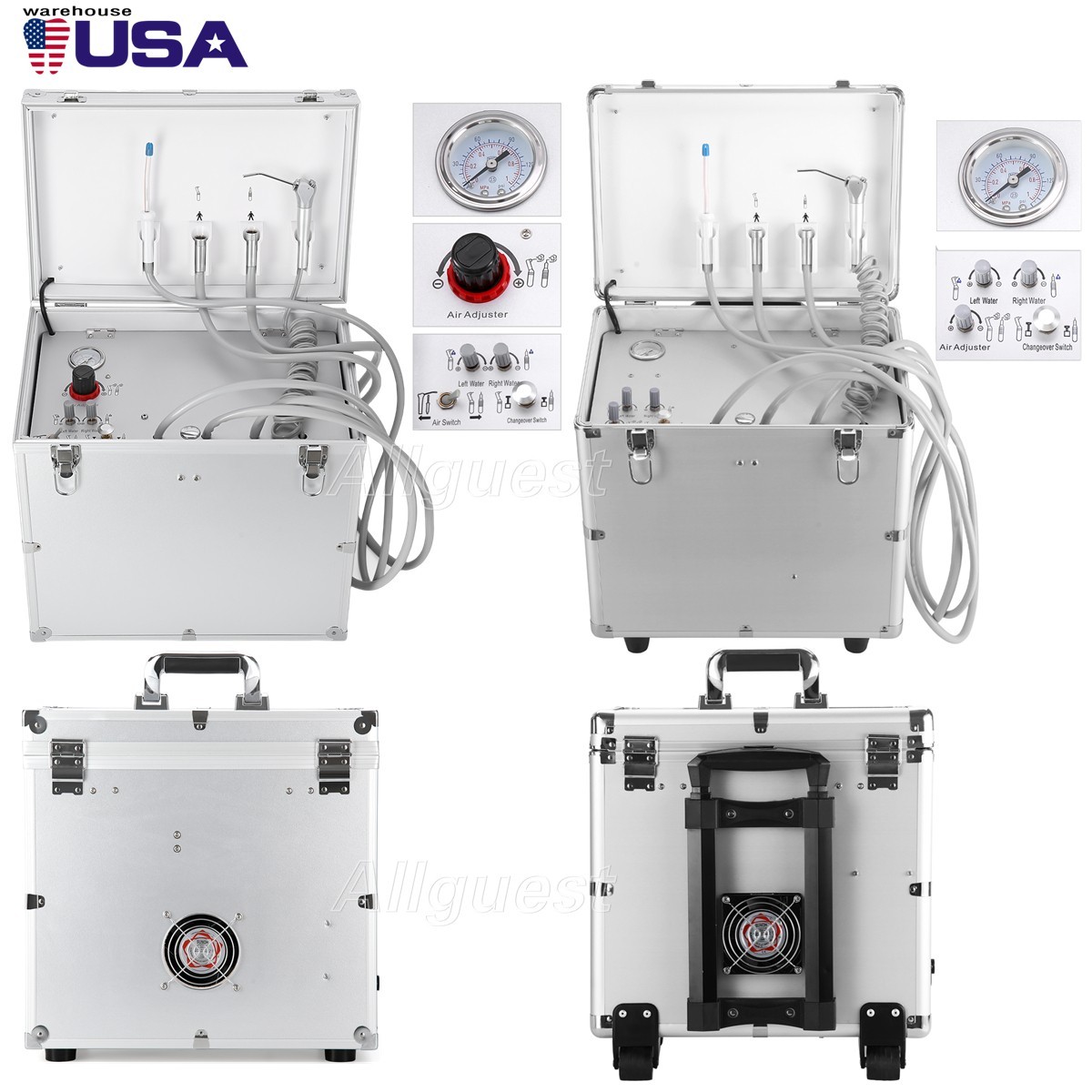 Portable Dental Mobile Delivery Unit System Air Compressor Syringe Suction 4Hole