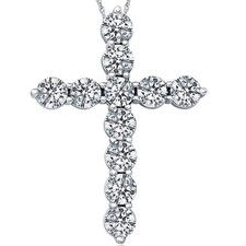 VS 3 Carat ctw Diamond Cross Pendant 14k White Gold Necklace Lab Grown