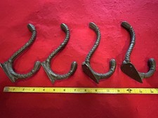 Set Of 4 Large 7" Fancy Decorated Iron Coat Or Tack Hooks For The Barn Hook