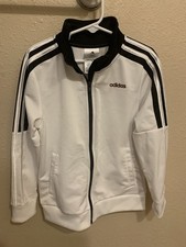 L K- Boys Adidas White  Black Size 6 Long Sleeve Track Jacket Nice 