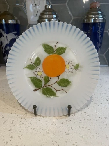 Macbeth Evans Petalware Monax Hand Painted Orange 8" Plate Depression Glass