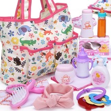 Baby Doll Accessories Set in Gift Box, 16 Pack Baby Doll Feeding Caring Kit with