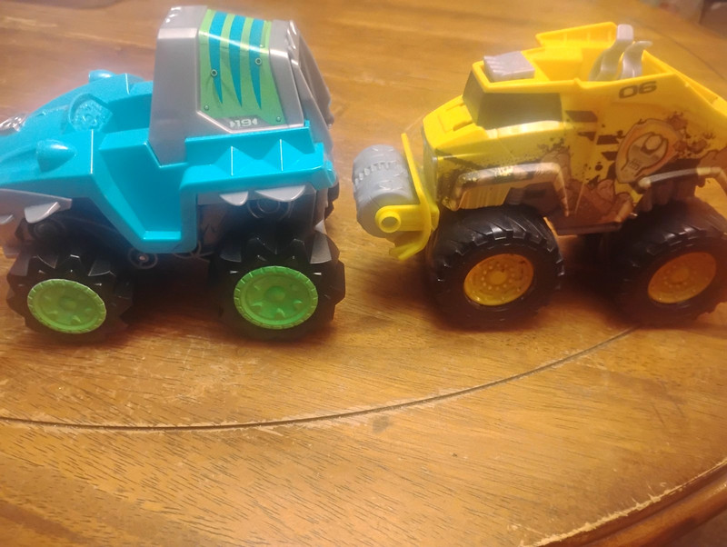 Lot of 2 Assorted Plastic Toy Construction Trucks/Vehicles, Blue & Yellow