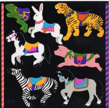Vintage Mrs Grossmans 6" x 6" Stickers Sheet 1990 Julie Cohen Carousel Animals