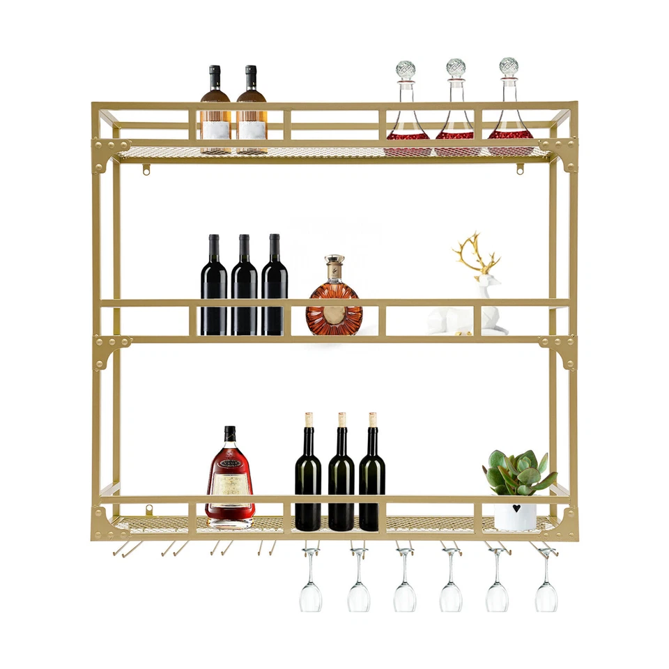 Gold Decorative Wall Mounted Wine Rack Iron Wall Mounted Bottle Glass Holder - Image 3 of 4