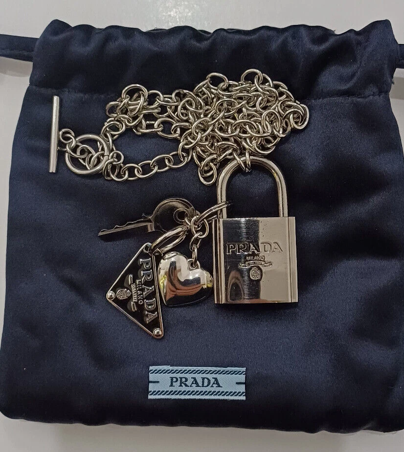 Collana grossa Prada Cuore e Armadietto Tono Argento Rara