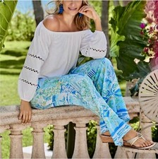 Lilly Pulitzer NWT 33" Bal Harbour Palazzo Pants Beach Happy 128 Size L