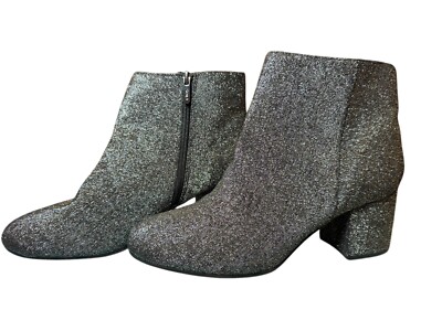 Sam Edelman Circus Ankle Booties Black Silver Glitter Sparkly Size 12.5W New