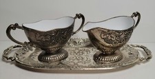 ER Zinc Creamer & Sugar Bowl on Matching Tray Made in Japan