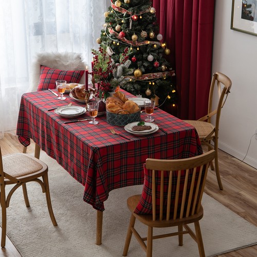 Christmas Plaid Tablecloth Red Green Table Cloth Vintage Dining TableCover Decor - Picture 13 of 27