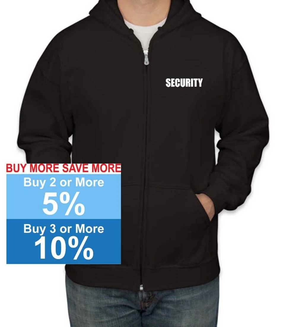 MEN S SECURITY GUARD STAFF POLICE FLEECE SAFETY ZIP UP SWEATSHIRT BLACK HOODIE