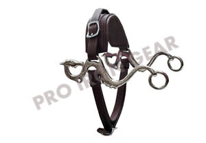 Brown PRO IRON GEAR Hackamore Bitless Horse Bit English Western Adjustable Leather 