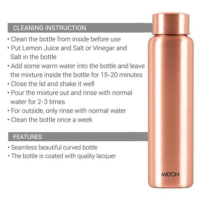 MILTON Copper Aqua 1000 Water Bottle, 950 ml, Copper | 100% Leak