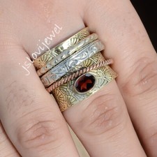 Garnet Oval Cut Gemstone Spinner Ring 925 Sterling Silver Unisex Jewelry/JL 1806