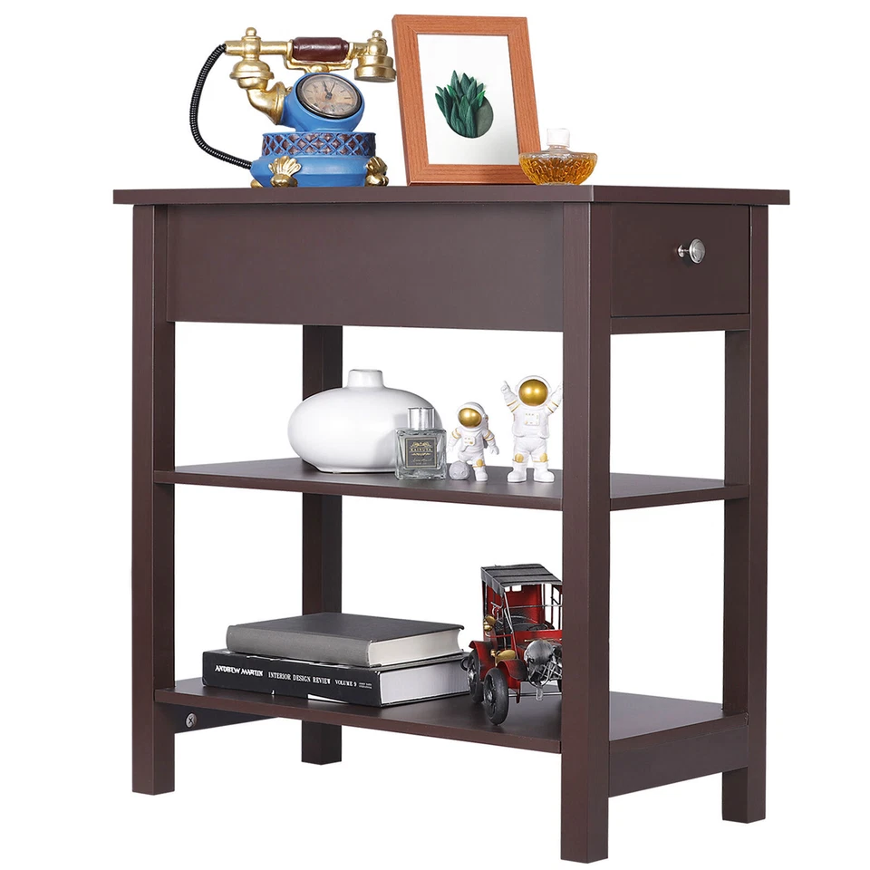 24'' Brown Narrow End Side Table with Drawer for Living Room Bedroom Small Space - Image 4 of 4
