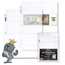 BCW Pro 4-Pocket Currency Page 20ct Pack FREE SHIP