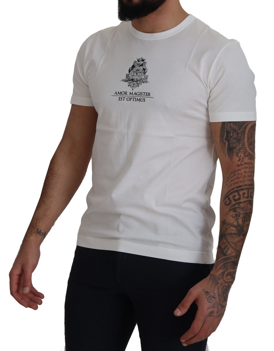 DOLCE & GABBANA T-shirt White Logo Cotton Amor Magister IT46 DOLCE & GABBANA T-shirt White Logo Cotton Amor Magister IT46