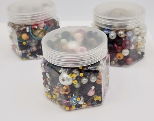 VTG Bead/Rhinestone/ Jewelry Findings Lot for Crafting with Storage Jars 1 lb