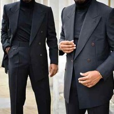 Business Men Suits Slim Fit Double Breasted Formal Prom Peak Lapel Groom Tuxedos