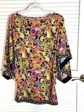 Trina Turk Size XS Tunic Top Floral Colorful Kimono Sleeve Cover Up Women EUC