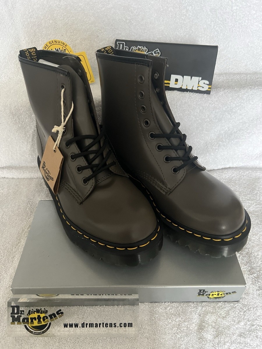 Dr Martens 1460 Bex Leather Eyelet Khaki Grey Platform Boots