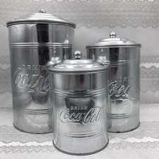 Vtg Coca Cola Galvanized Metal Tin 3 Sizes Wi...