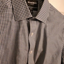 BONOBOS Standard Fit Wrinkle Free 100 Cotton Blue Check Dress Shirt 14 1/2 - 32