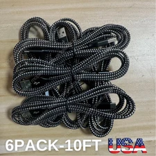 6Pack Heavy Duty Micro USB Fast Charger Data Cable Cord 10FT For Samsung Android