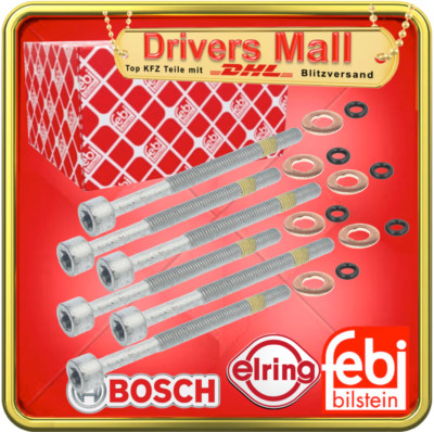 6x Dichtungsset + FEBI 28407 Dehnschrauben für CR Injektor MERCEDES BENZ V6 OM64