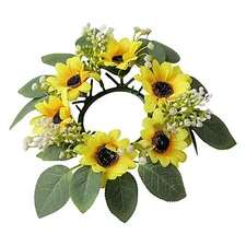 9.84in Sunflower Candle Ring Artificial Green Eucalyptus Yellow Ring Wreath