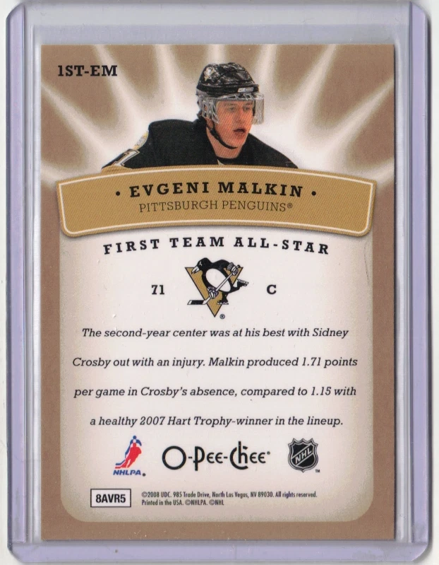 EVGENI MALKIN 08/09 OPC O-Pee-Chee First Team All-Star Insert #1ST-EM Penguins - Image 2 of 2