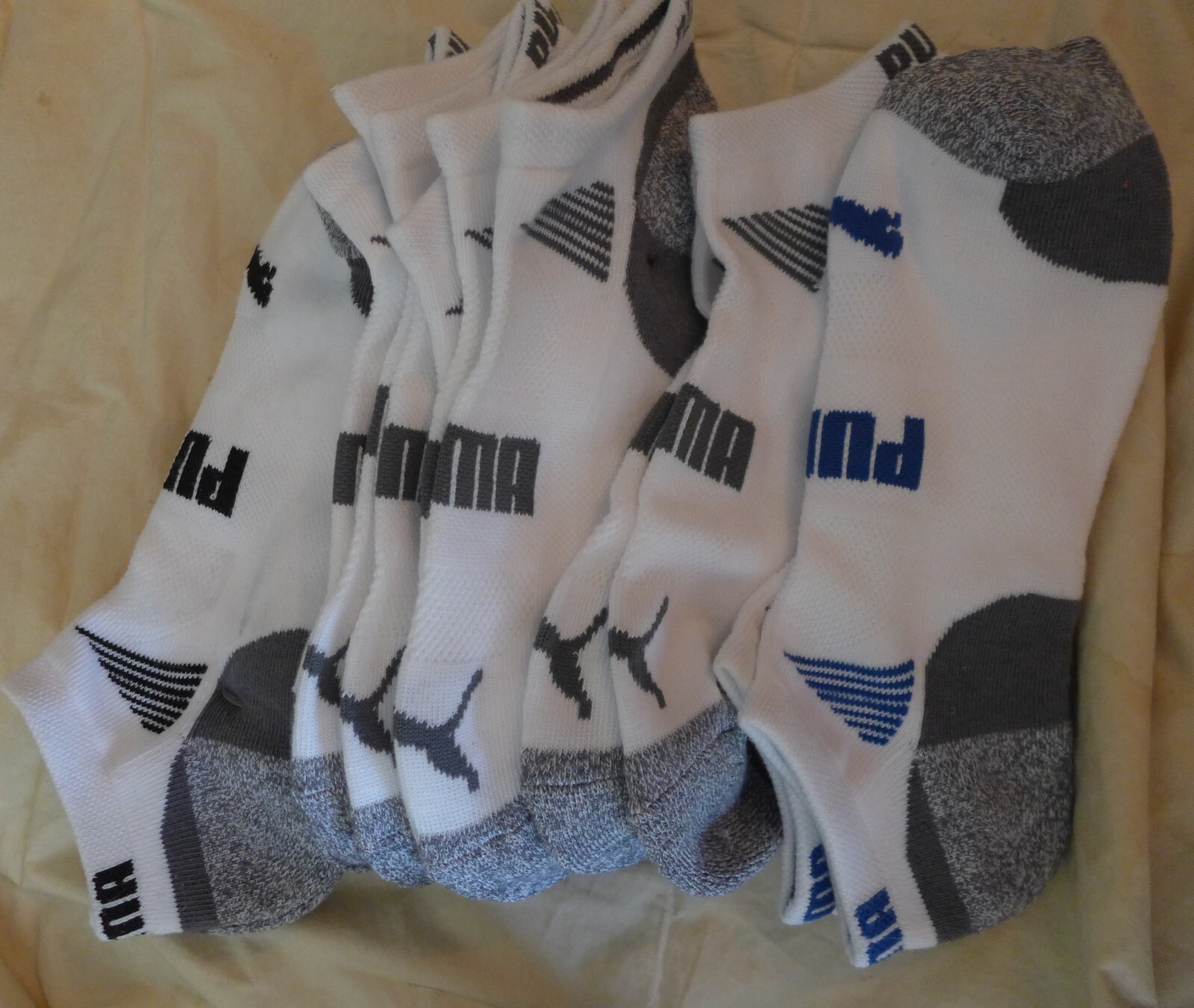 (New) 8 Pair PUMA Mens' No Show Sock, White w/ Black & Gray eBay