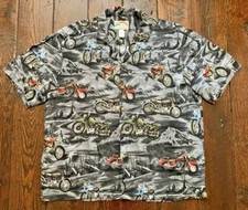 Vintage Paradise Found Men's Hawaiian Aloha Camp Shirt - XL Motorcycle Print