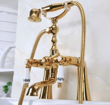 Gold Brass Bath Bathtub Clawfoot Tub Faucet W/ Hand Shower Deck Mounted ena142